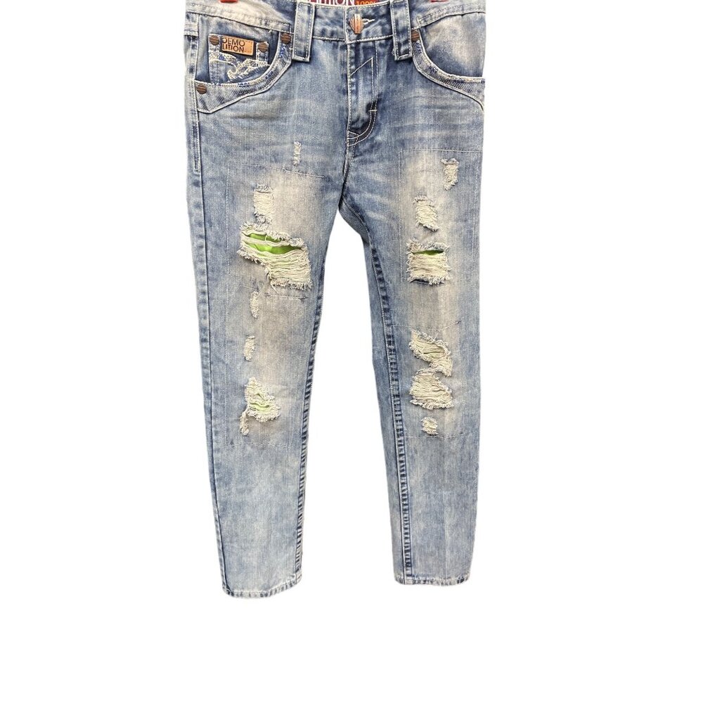Demolition Men's Blue Jeans Skinny Ripped Size 30x32 SKU 1840